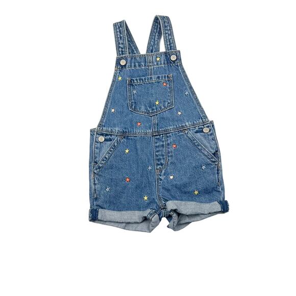 Baby Gap Denim Embroidered Flower Shorts Overalls - Picture 1 of 4